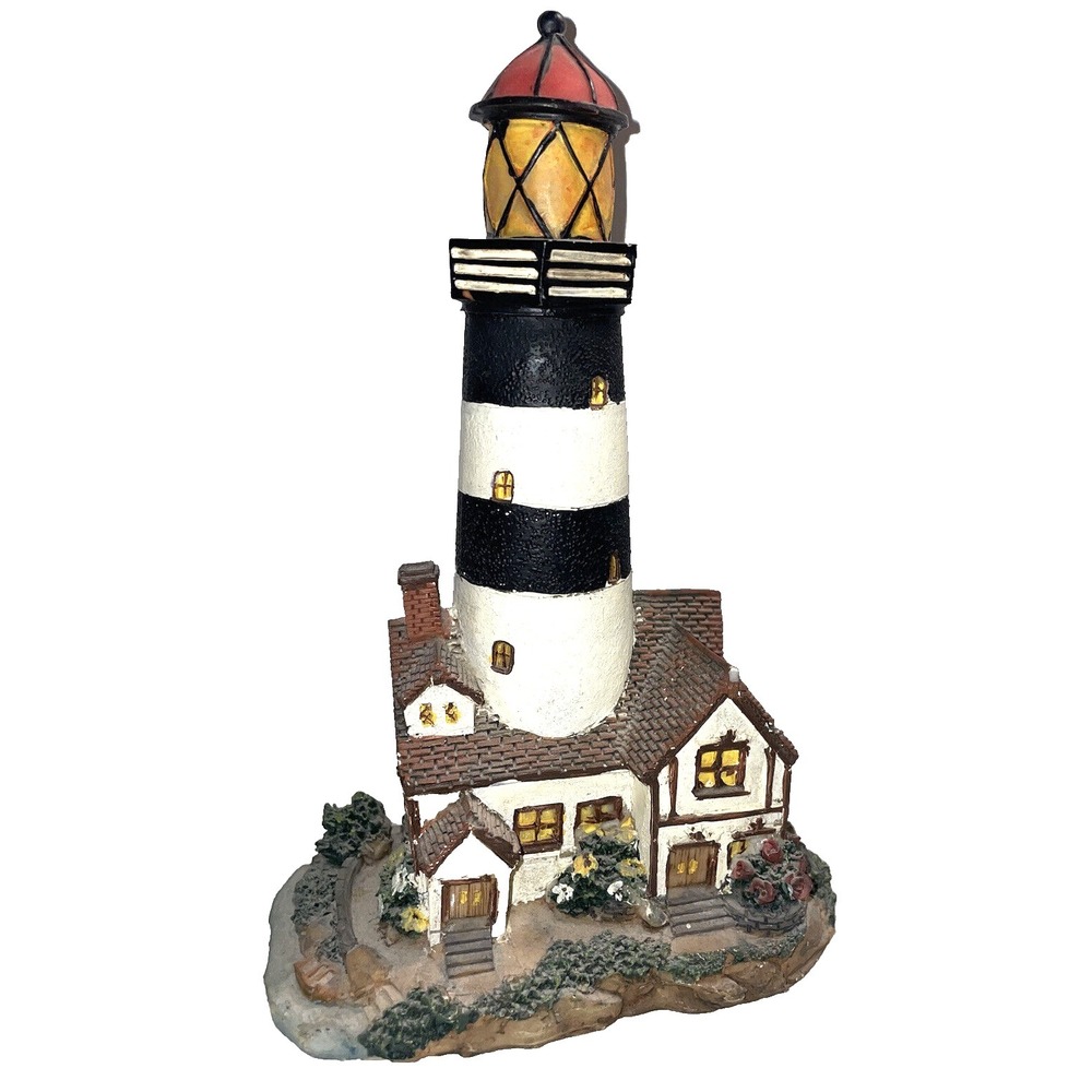 Lighthouse Hand Painted Blue and White Striped Beach stands 7 inches tall